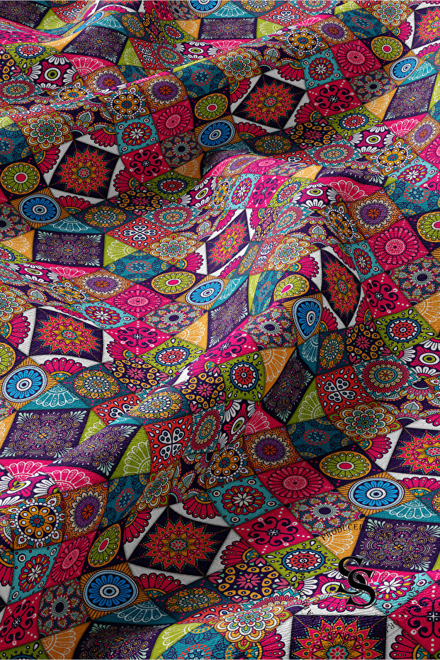 Patchwork Mandala Desenli Dijital Baskılı Runner - 3