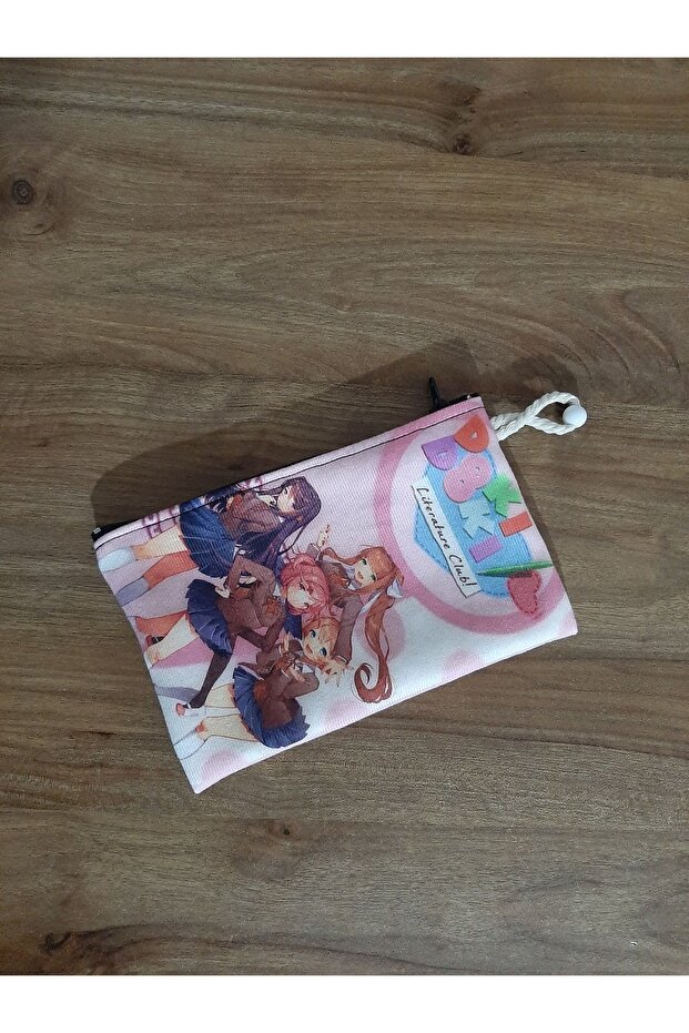 Doki Doki Literature Club Pink Background Patterned Design Cloth Pen Holder-wallet