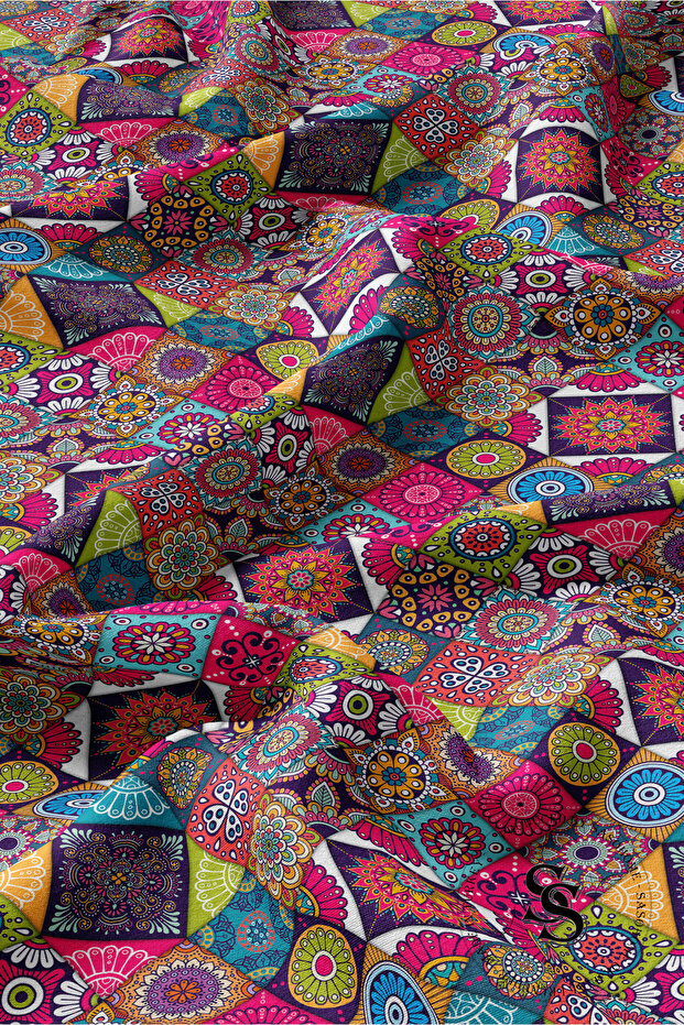 Patchwork Mandala Desenli Dijital Baskılı Runner - 5