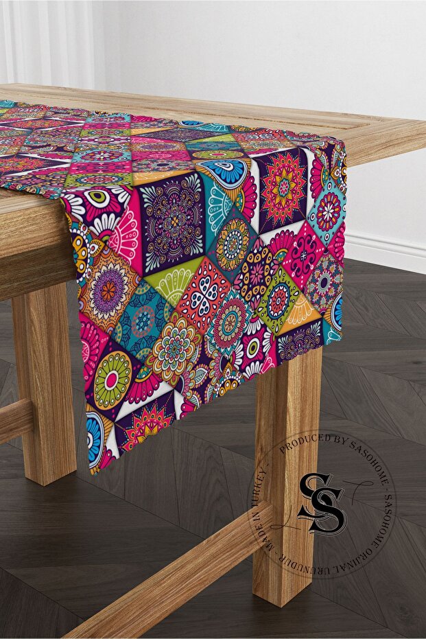 Patchwork Mandala Desenli Dijital Baskılı Runner - 1