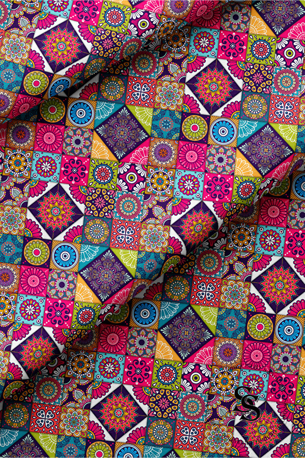 Patchwork Mandala Desenli Dijital Baskılı Runner - 6