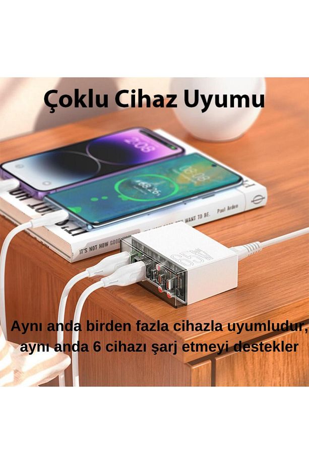 Hc Mega Hızlı 65w 3x Usb, 3x Pd Type C Girişli Çoklu Şarj Aleti, 1.2metre Güç Kablolu Başlık - 3