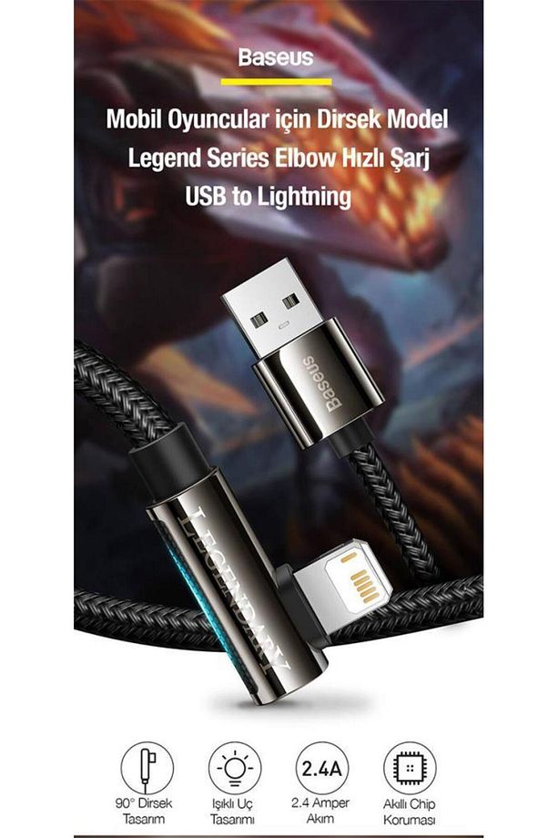 2 Metre 2.4a Ultra Hızlı L Tipi Usb To Iphone Lightning Şarj Ve Data Kablosu, Led Işıklı Kabl - 5