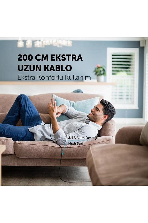2metre Süper Hızlı Usb Type C Şarj Ve Data Kablosu, Kopmaz Halat Örgü Kablo, 480mbps 2.1a - 2