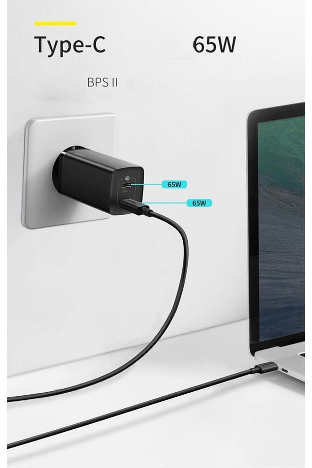Gan 65w Ultra Hızlı Ve Akım Korumalı Şarj Adaptörü, 1x Pd Type C Ve 1x Usb Girişli Başlık - 4