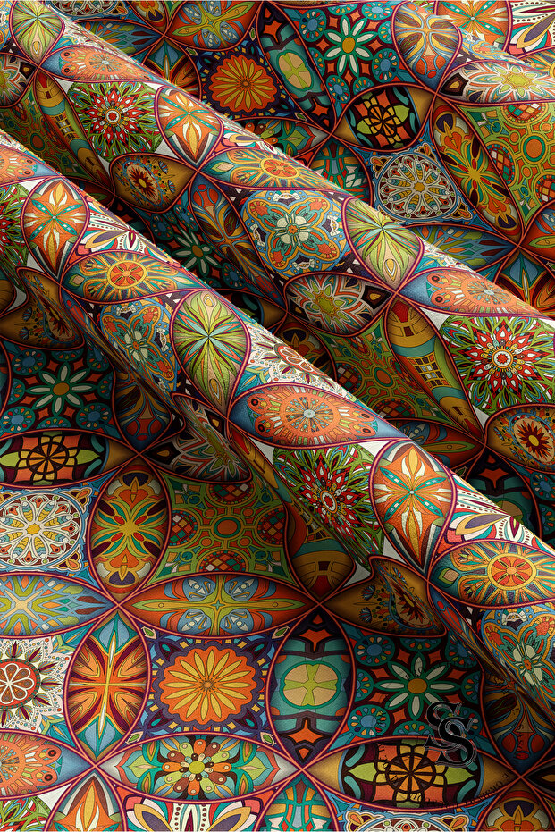 Patchwork Mandala Desenli Dijital Baskılı Runner - 6