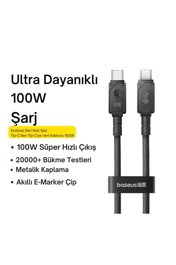Led Işıklı E-marker Çipli Unbreakable Kopmaz Kablo 2mt Ultra Hızlı 100w Type-c Şarj Kablosu - 2