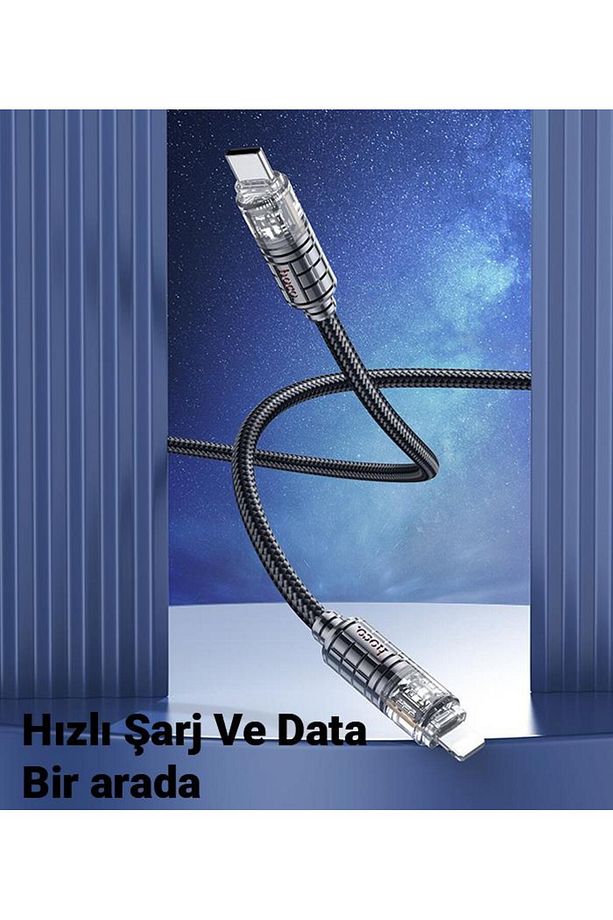 Polham HC Series Led Işıklı 1MT 27W Type-C to iPhone Lightning Süper Hızlı Data ve Şarj Kablosu, Akı - 2