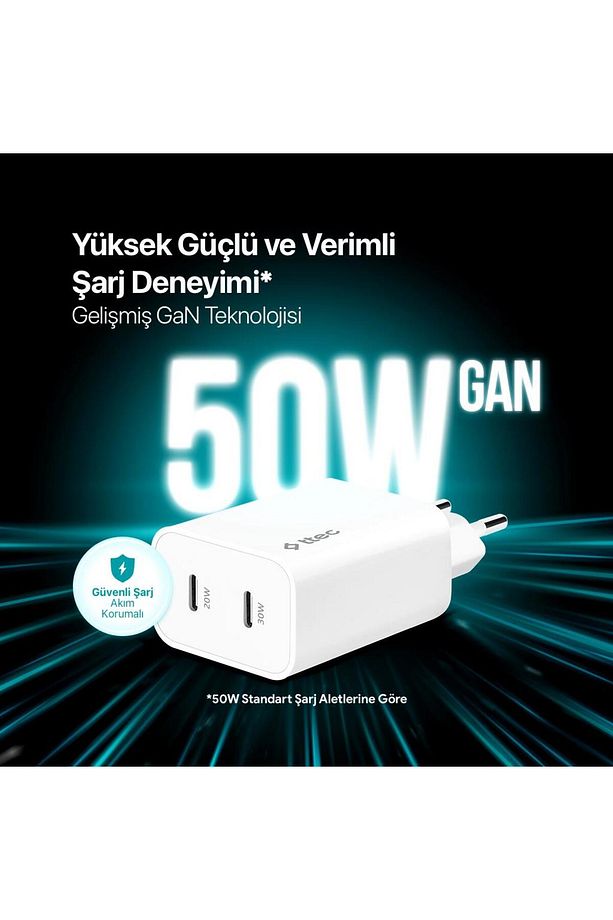 Süper Şarj Akım Koruma 2pd Giriş Gan 50w Şarj Başlığı Samsung Huawei Iphone 15 15 Pro Max Şarj - 2