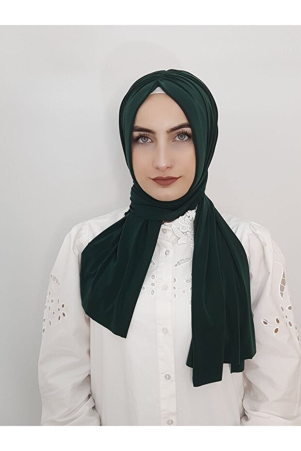 Μαζευμένο έτοιμο σάλι Σμαραγδένιο πράσινο χρώμα - 1