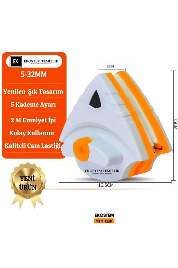 Mıknatıslı Çift Cam Ve Pencere Uyumlu Üçgen Model Kademe Ayarlı Cam Silme Aparatı - 1