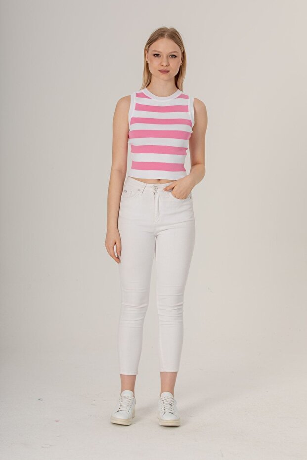 Çizgili Crop Kadın Triko - 4