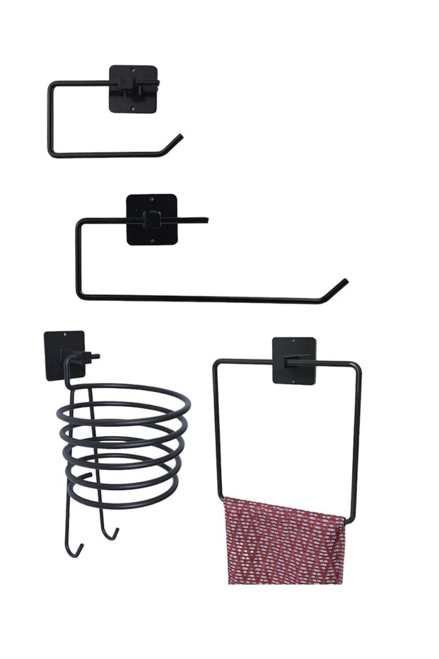 Adhesive Toilet Paper + Paper Towel + Square Towel + Blow Dryer Holder Set of 4