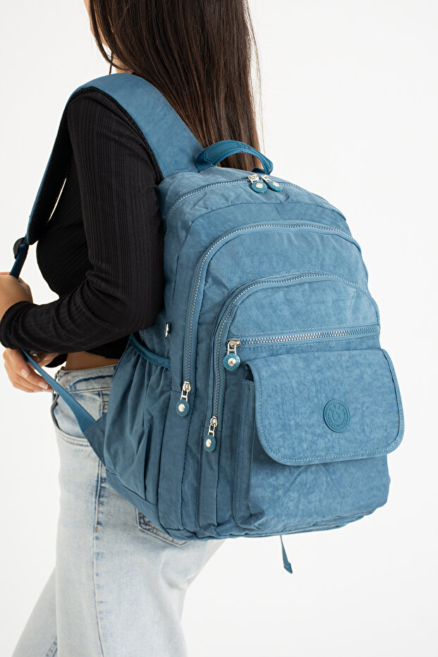 حقيبة مدرسية ميجا متعددة الأقسام مع سلسلة مفاتيح على شكل قرد - 1