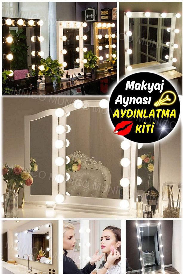 360° Dönebilen LED Makyaj Aynası - 10 Adet Yapışkanlı Ampul ile Eksiksiz Aydınlatma Masa Üstü Makyaj - 1