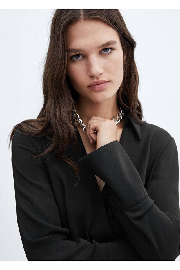 Düğmeli dökümlü elbise - 8