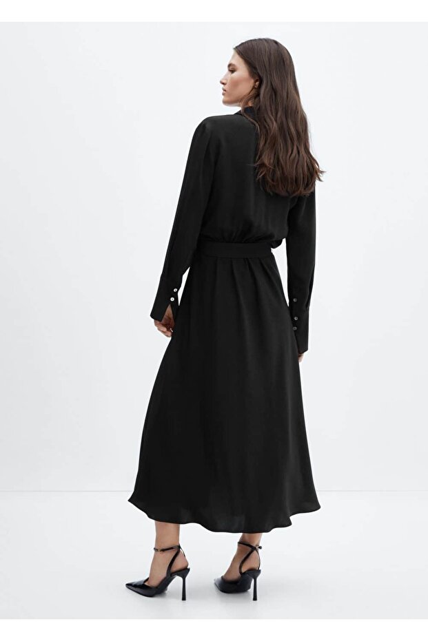 Düğmeli dökümlü elbise - 4