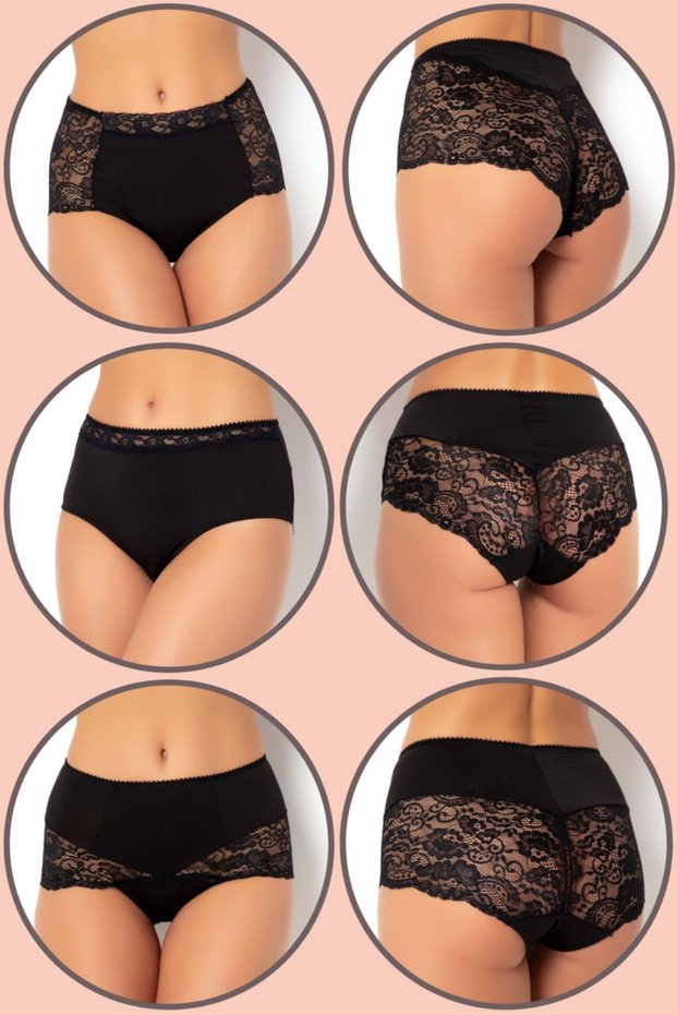 Women's Black 3-Piece Valentine's Day Pack Lacy High Waist Panties 333