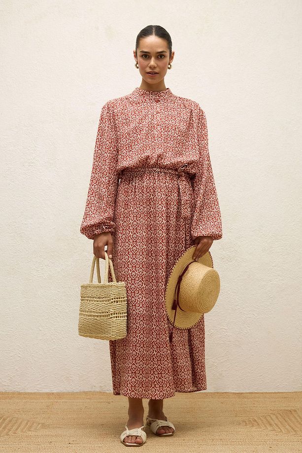 VİSKON DESENLİ ELBİSE BOHO - 7