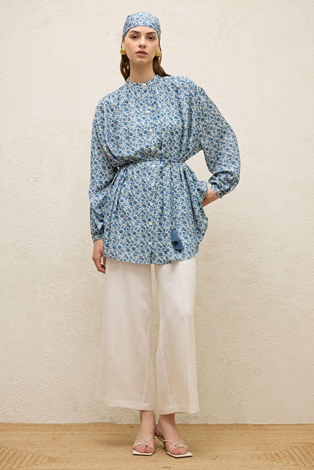 Rose Blue Viscose Patterned Tunic - 3