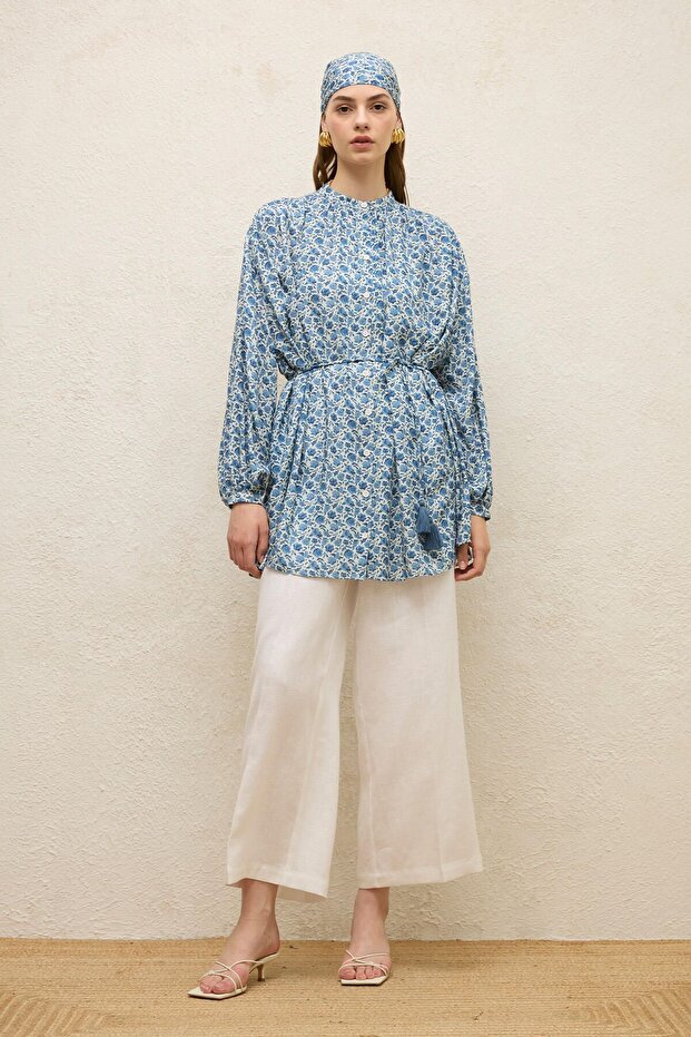 Rose Blue Viscose Patterned Tunic - 2