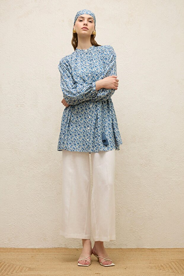 Rose Blue Viscose Patterned Tunic - 5