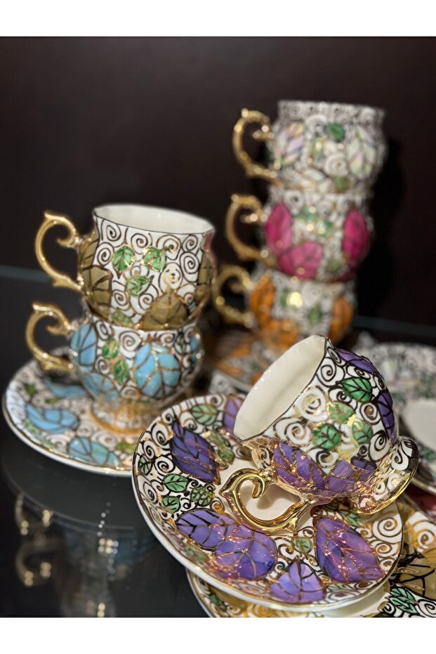 Hand painted coffee cup set - 5