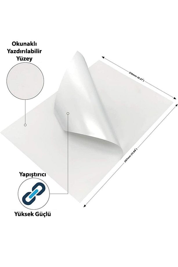 A4 Etiket 100 tane A4 Yapışkanlı Etiket A4 Lazer Etiket A4 Baskısız Etiket - 5
