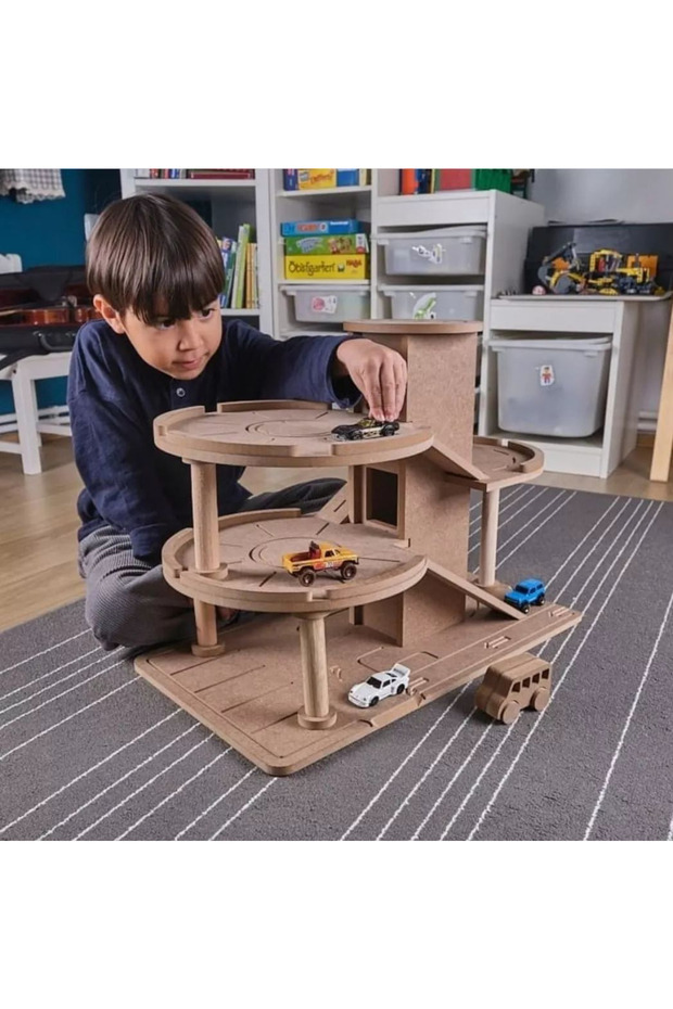 Fun Wooden Toy Car Garage Parking Lot for Kids