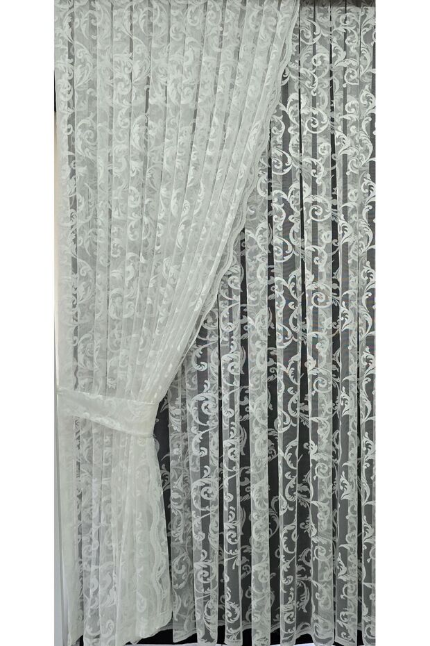Tulle Background Curtain 2 Wings Tulle Background Curtain Lace-Up Model Ivy Pattern White