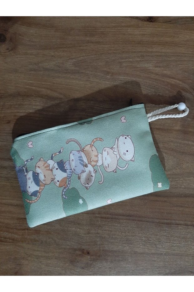 the brotherhood of cute cats green patterned Design Cloth Pen Holder-wallet