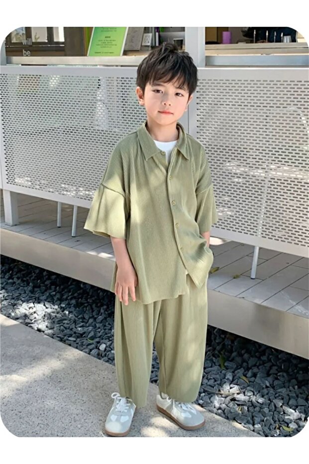 Boy's Summer 100% Cotton Shirt Shorts Set