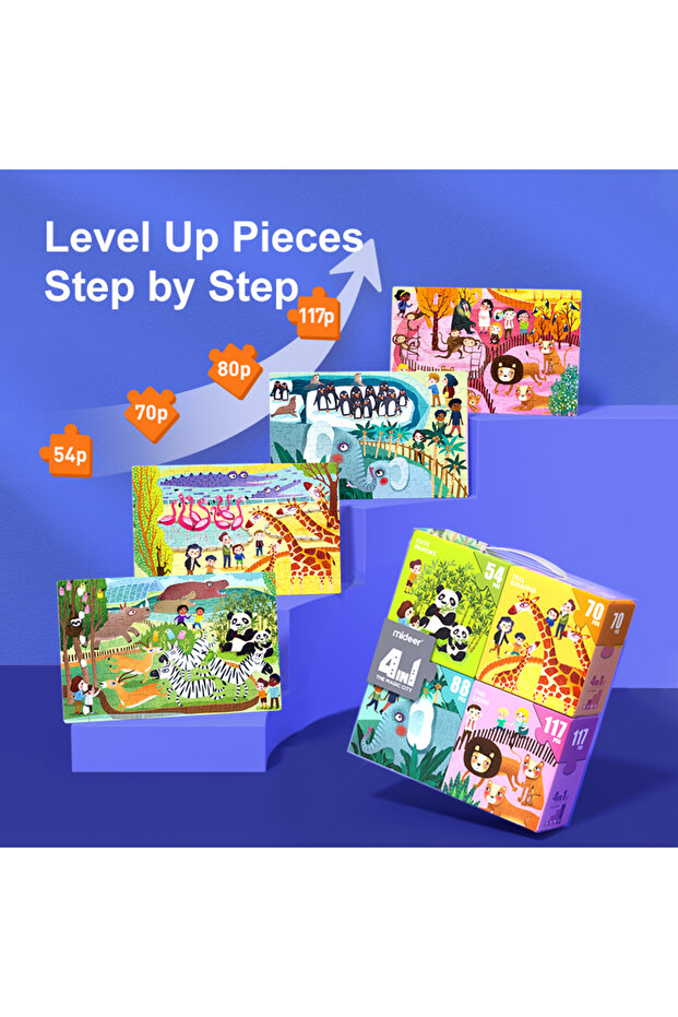 مجموعة ألغاز 4 في 1 تحت عنوان حديقة الحيوان - ألغاز متزايدة