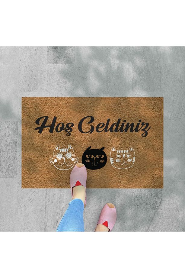 hoş geldiniz yazılır Temalı Coco Görünümlü Dekoratif Dış Kapı Önü ve Iç Mekan Paspası - 1