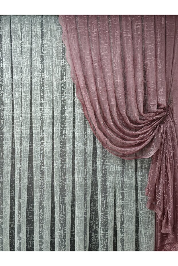 2 Wing Tulle Background Curtain, Slub Pattern, Gathered Model Background Curtain, Dried Rose