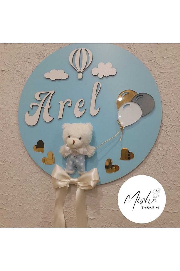 Mishe Tasarım Ahşap Erkek Çocuk Odası Yenidoğan Kapısüsü Uçan Balon Model - 1