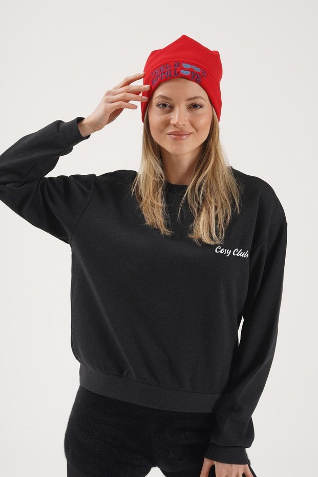 Women's Red Slogan Warm Fleece Fleece