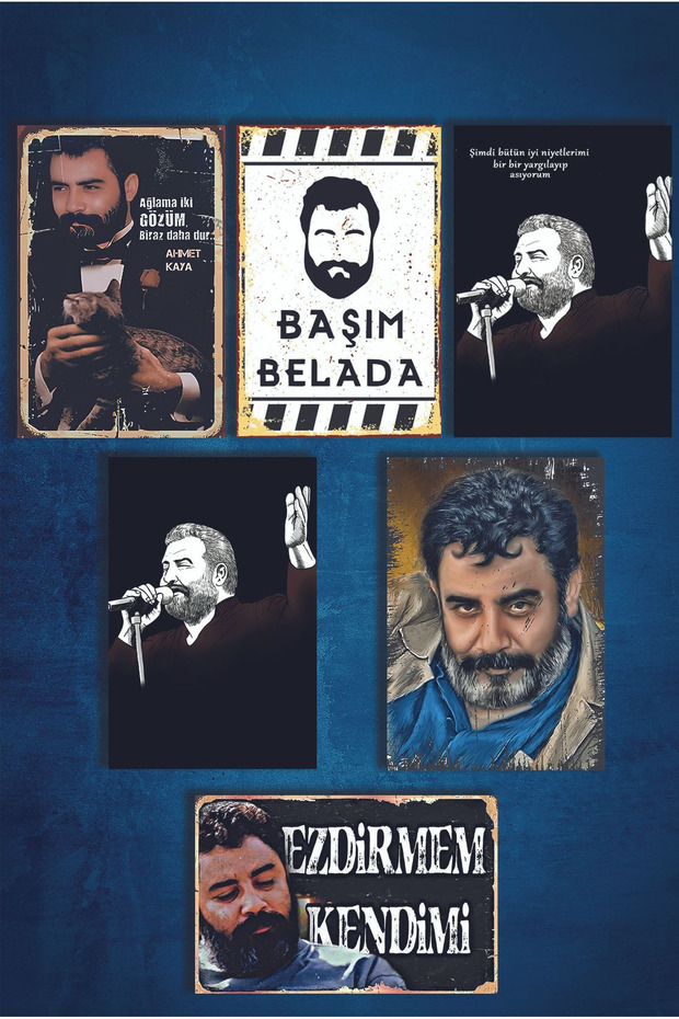 Ahmet Kaya Retro Ahşap Poster 6 Adet (15x20) - 1
