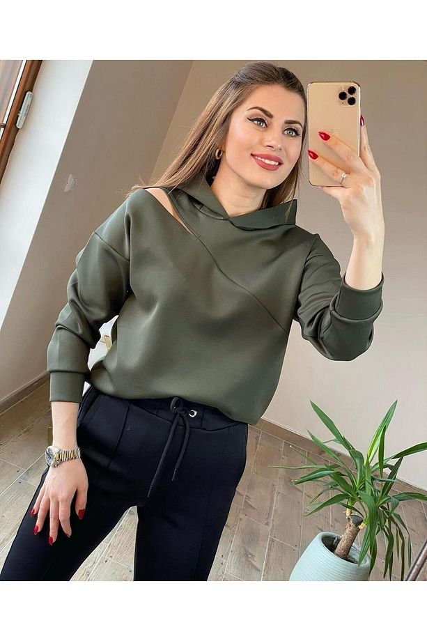 Scuba Kapüşonlu Oversize Tek Omzu Pencere Detaylı Sweatshirt - 3