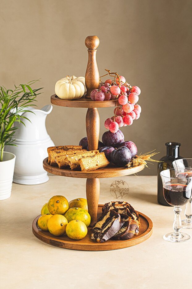 Justwood 3-Tier Wooden Cake Display Stand, Serving Plate, Multi-Purpose Treats