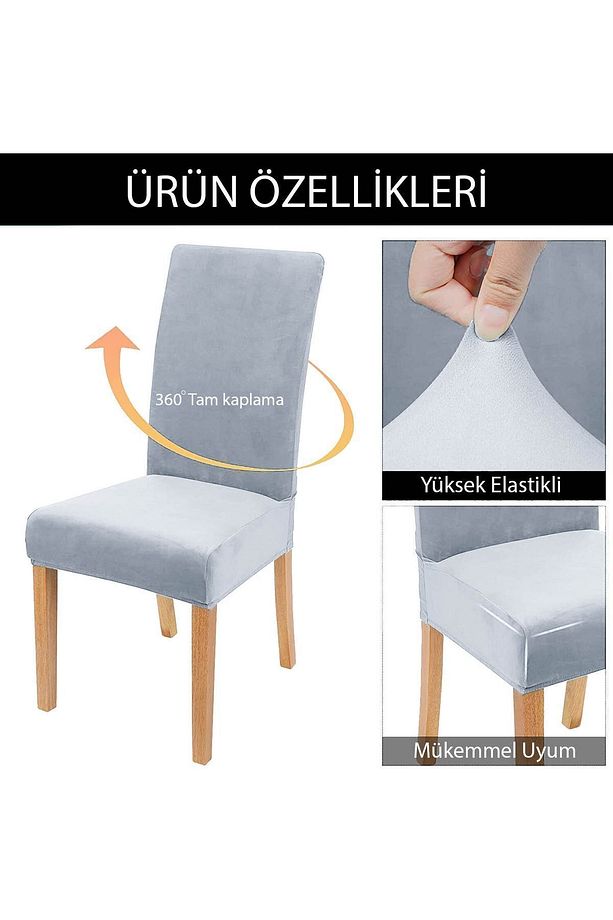 Kaliteli Likralı Kadife Sandalye Örtüsü Sandalye Kılıfı Mutfak Sandalye Örtüsü Sandalye Koruma 4lü - 4