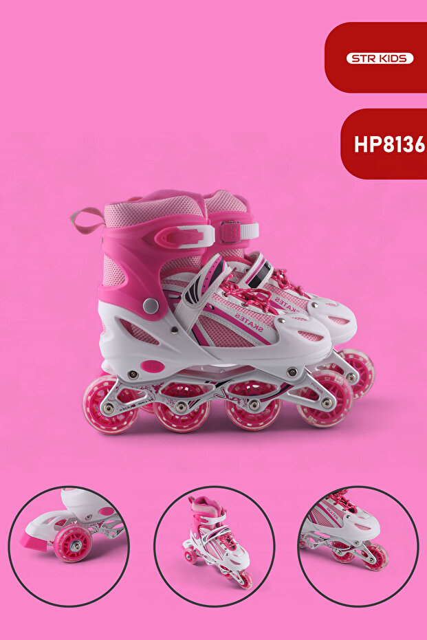 زلاجات تدريب قابلة للتعديل بصف مزدوج باللون الوردي - 1