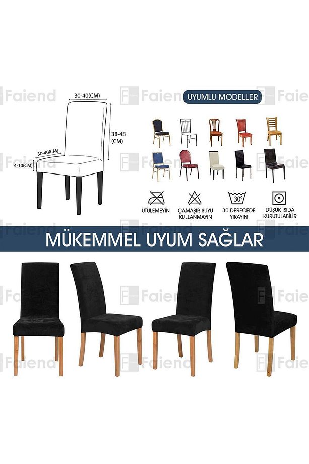 Kaliteli Likralı Kadife Sandalye Örtüsü Sandalye Kılıfı Mutfak Sandalye Örtüsü Sandalye Koruma Tekli - 5