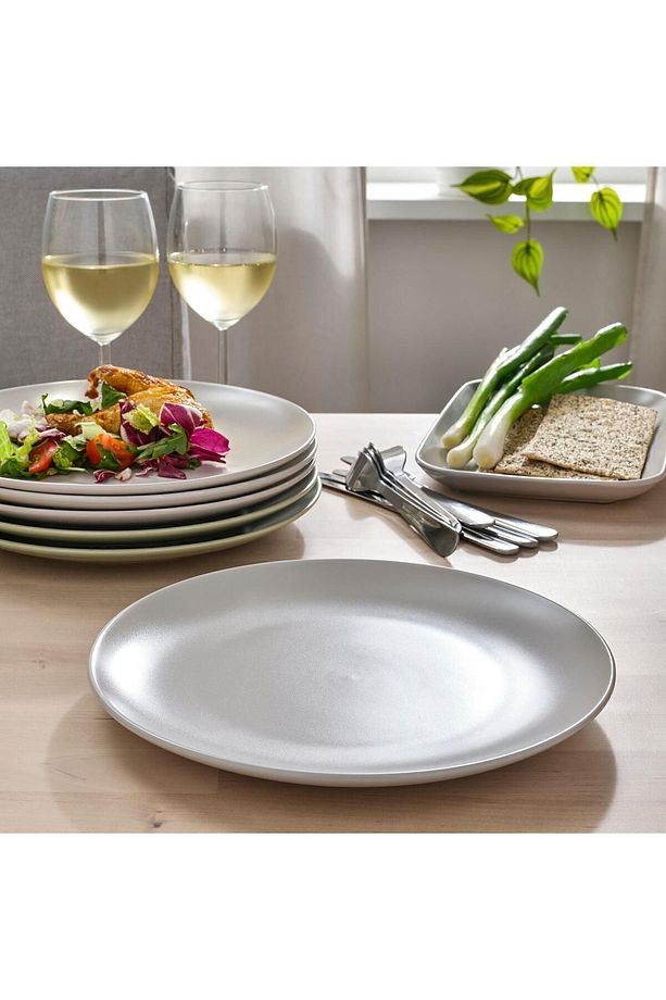 4 Adet Tabak Seti Mat Açık Gri Renk 26 cm, 4 Adet, Stoneware Yuvarlak Servis Tabak Seti - 2