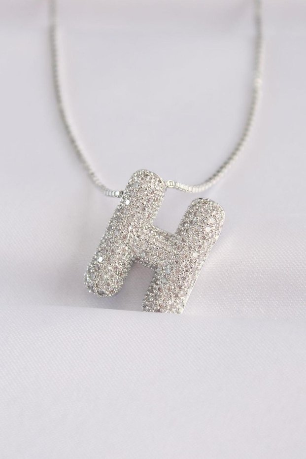 ELKA 316L Zircon Cubic Zirconia H Letter Bubble Necklace - Steel Chain