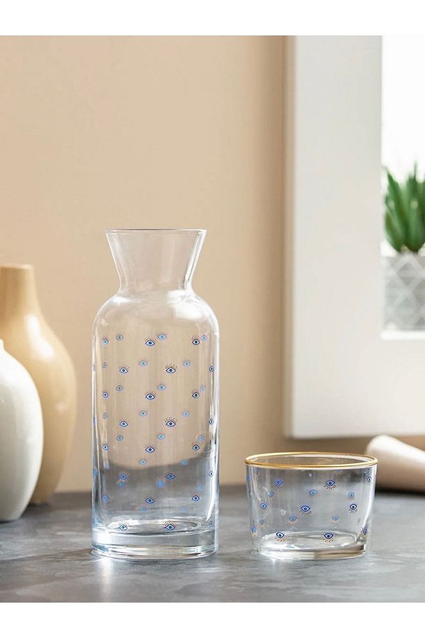 Göz Baskılı Bardak Kapaklı Cam Karaf Sürahi 700 Ml - 3