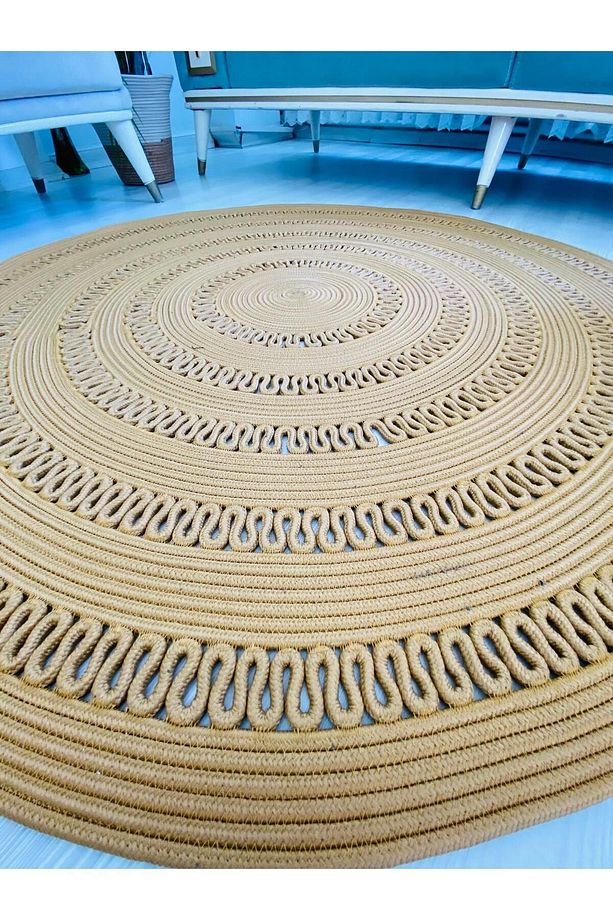 Mola Serisi jüt,Hasır görünümlü,Desenli Moderin El Örgüsü,Halı,Kilim gold jüt rengi - 7
