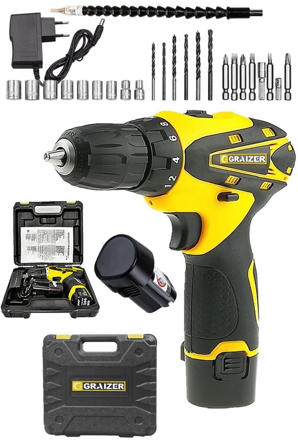 Alman 32 V Sjs Çift Metal Şanzuman Çift Akülü Şarjlı Vidalama Matkap + 24 Parça Set Sari Ar - 1