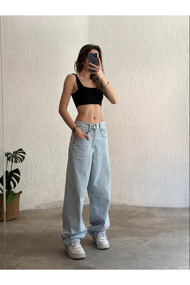 Bugiy Women's Light Blue Wide Leg Baggy Jeans
