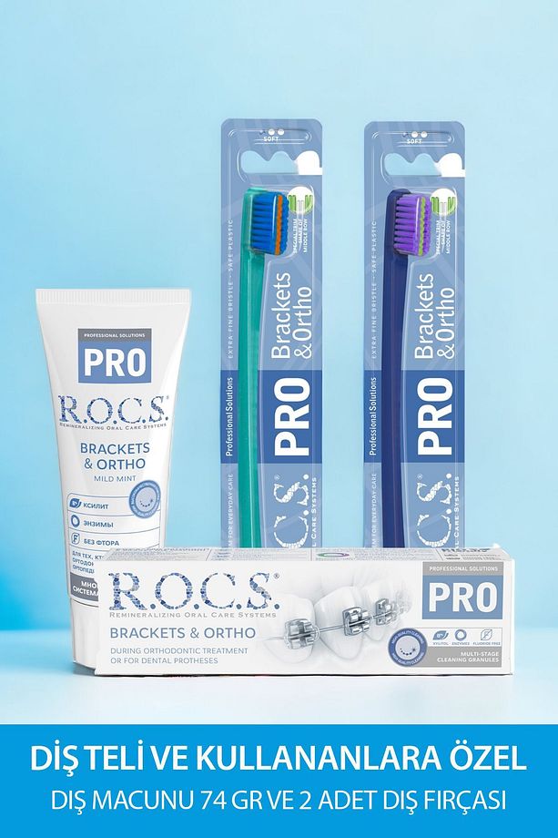 Rocs Pro Brackets Ortodonti Tedavisi Görenler Için Diş Macunu Ve 2 Adet Diş Fırçası Seti - 1